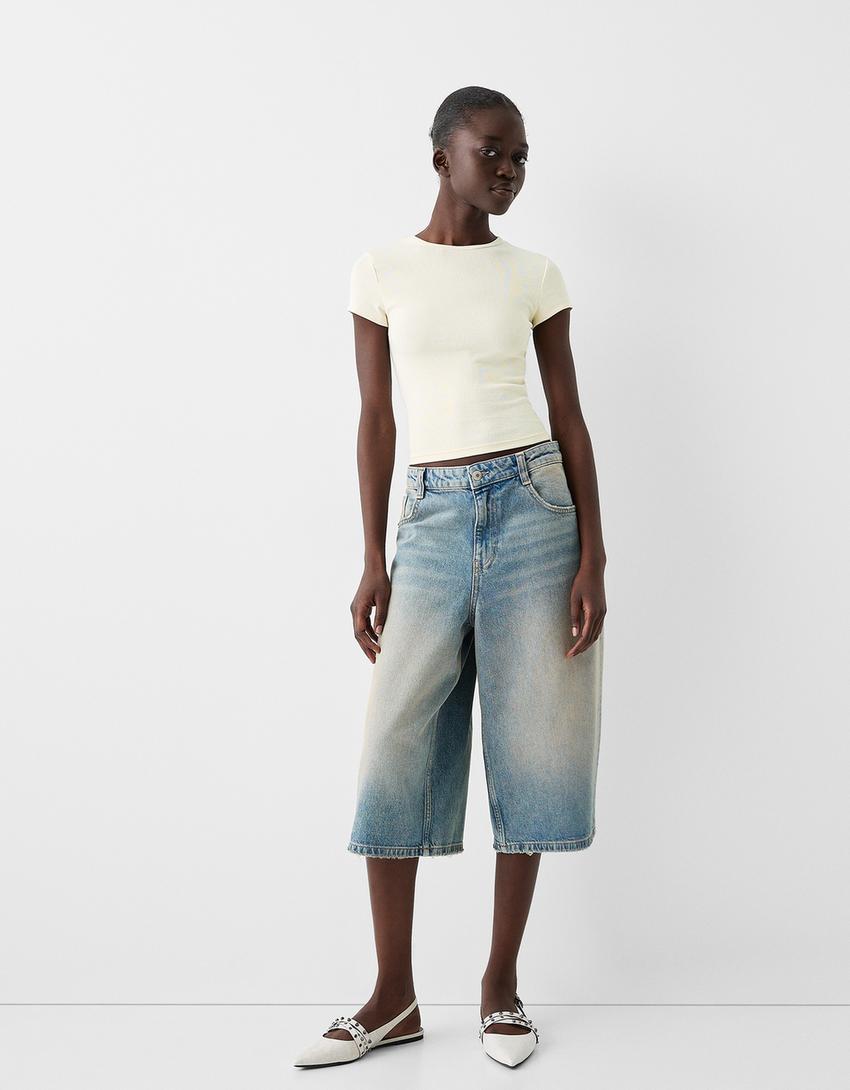 T-shirt de manga curta decote redondo-Bege-3