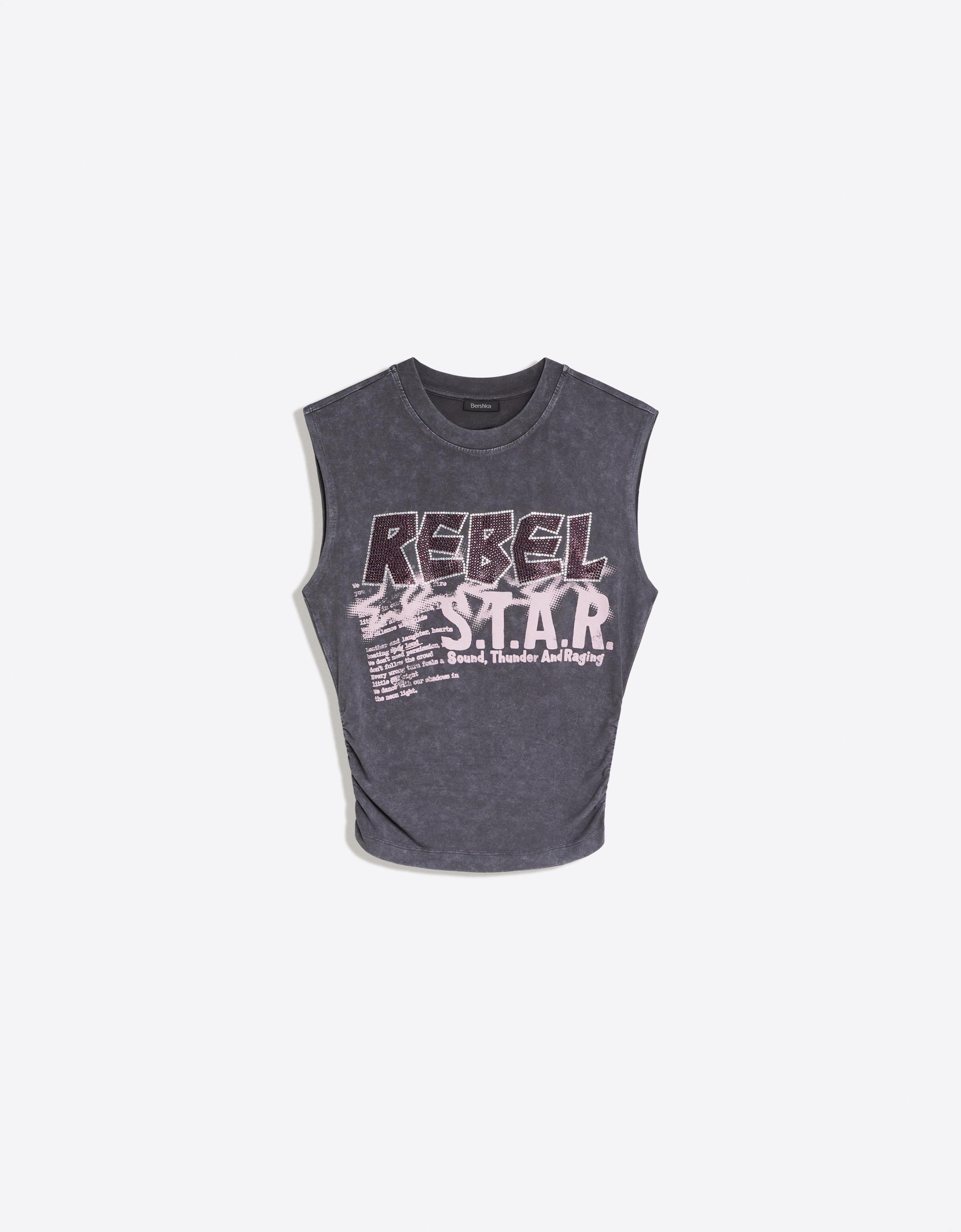 Sleeveless print T-shirt — Grey