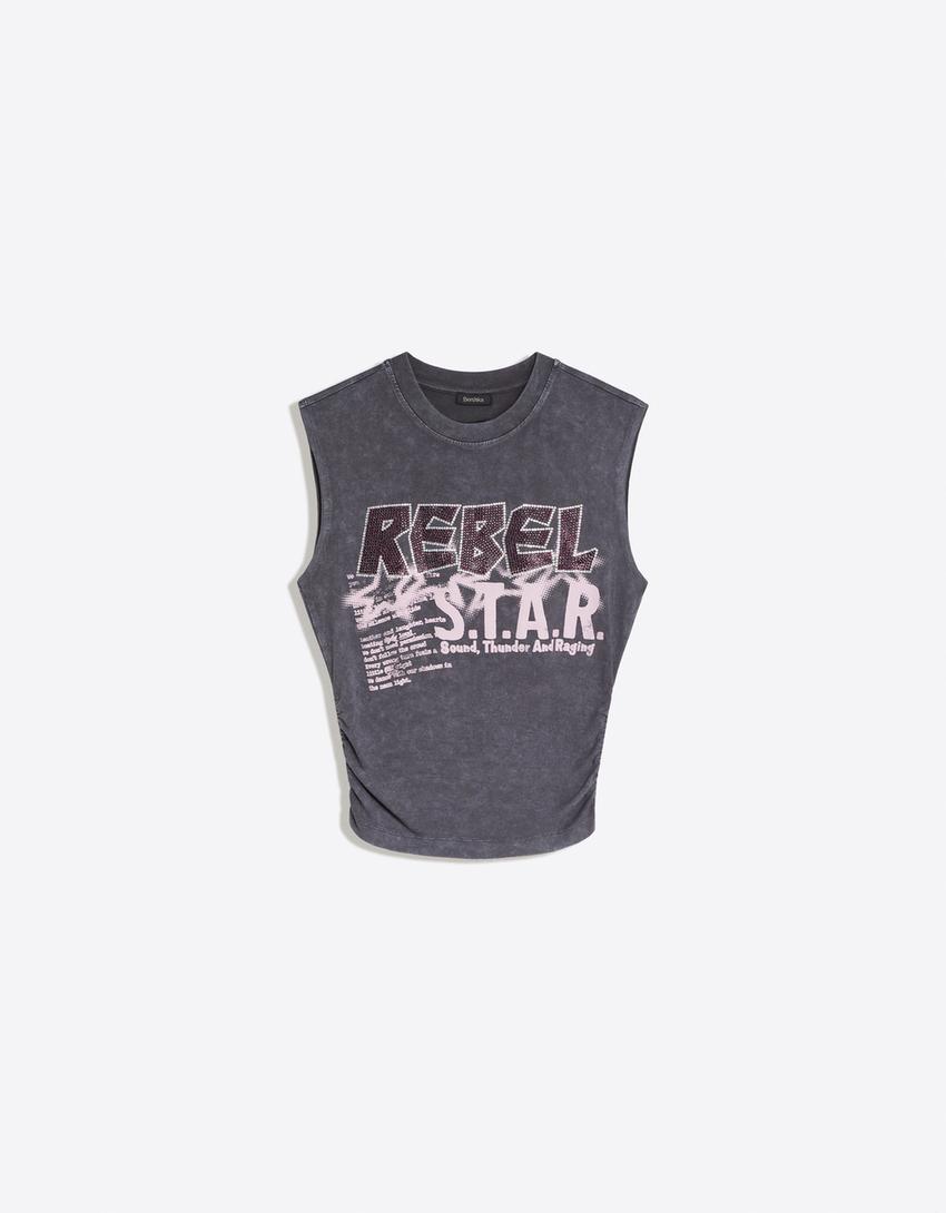 Camiseta sin mangas print-Gris