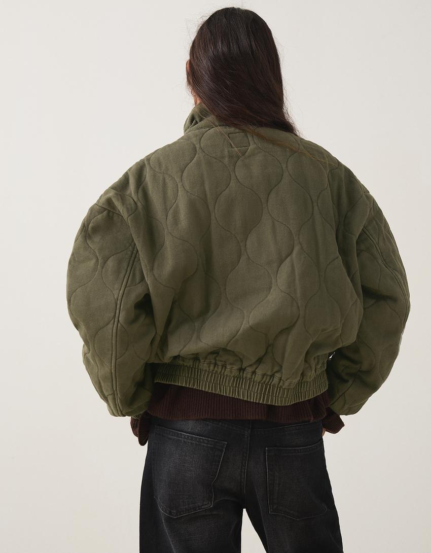 Cable-knit embroidered jacket-Khaki