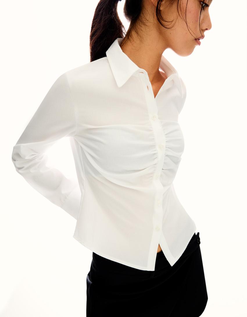 Camisa entallada abertura-Blanco