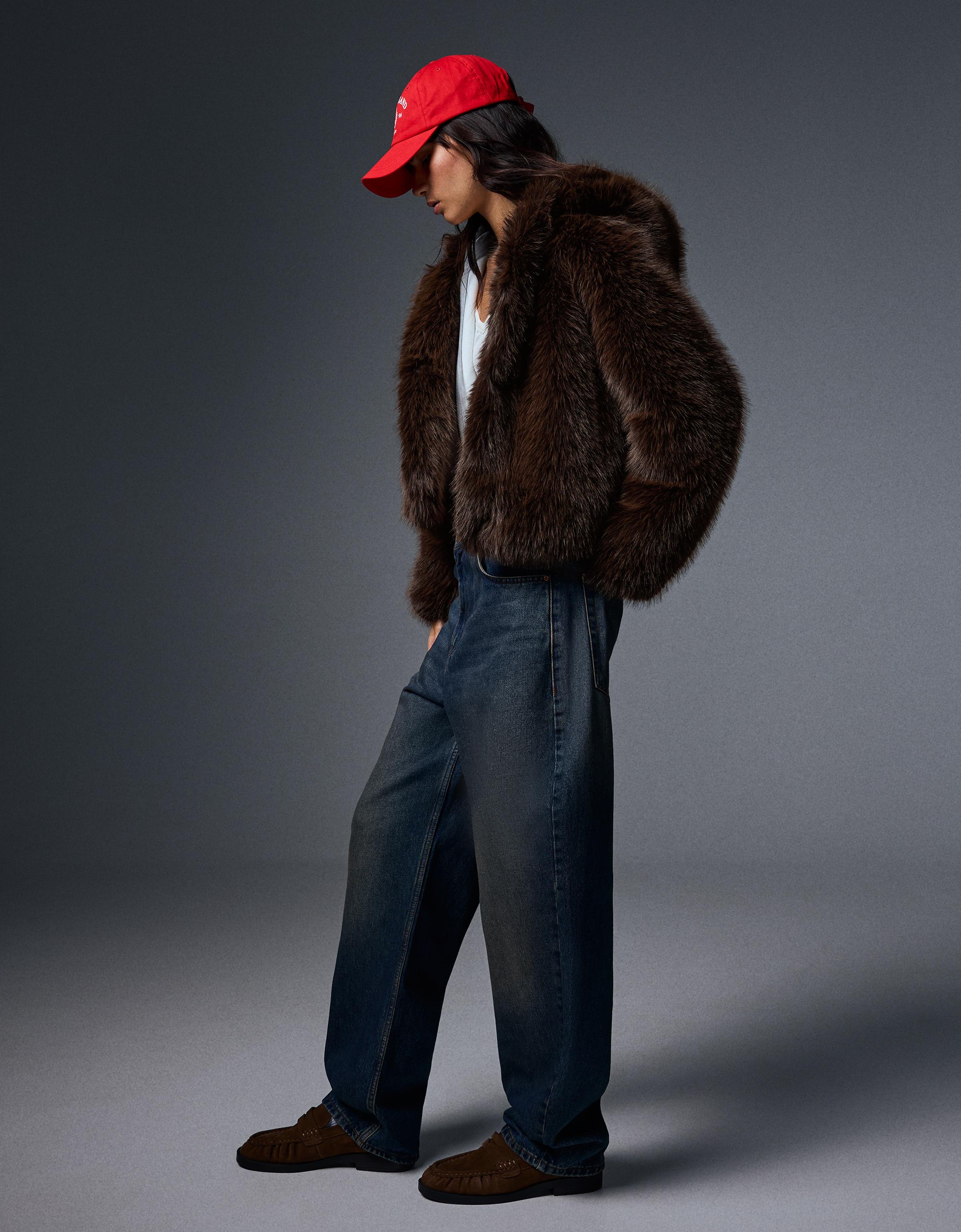 Faux fur hooded jacket — Brown
