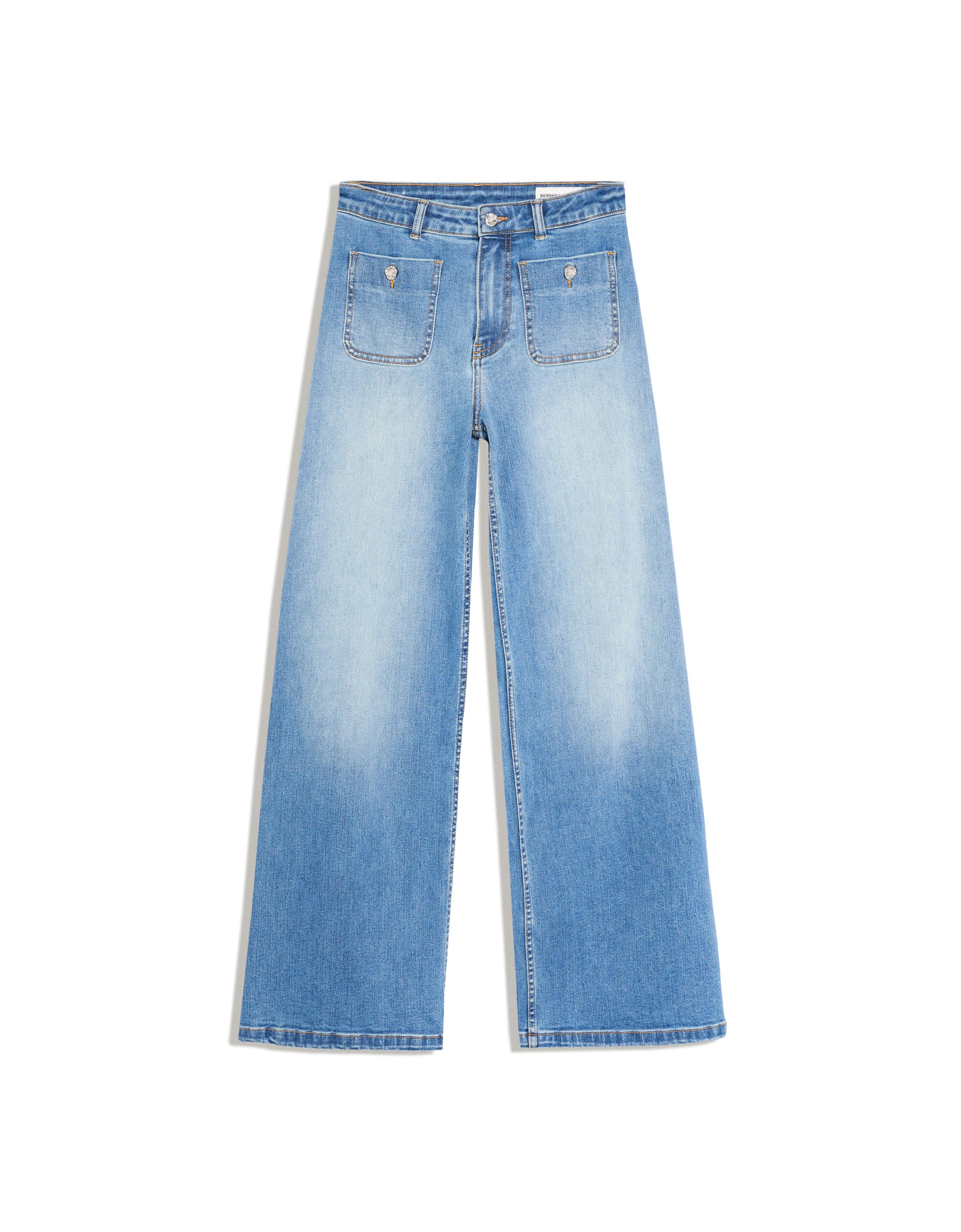Wide-leg jeans with button detail — Light blue