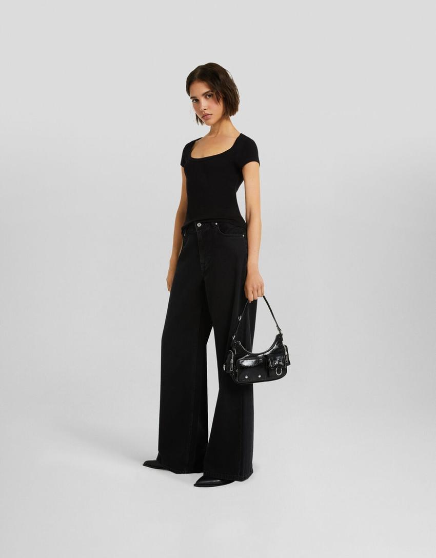 Multi-pocket shoulder bag-Black-3