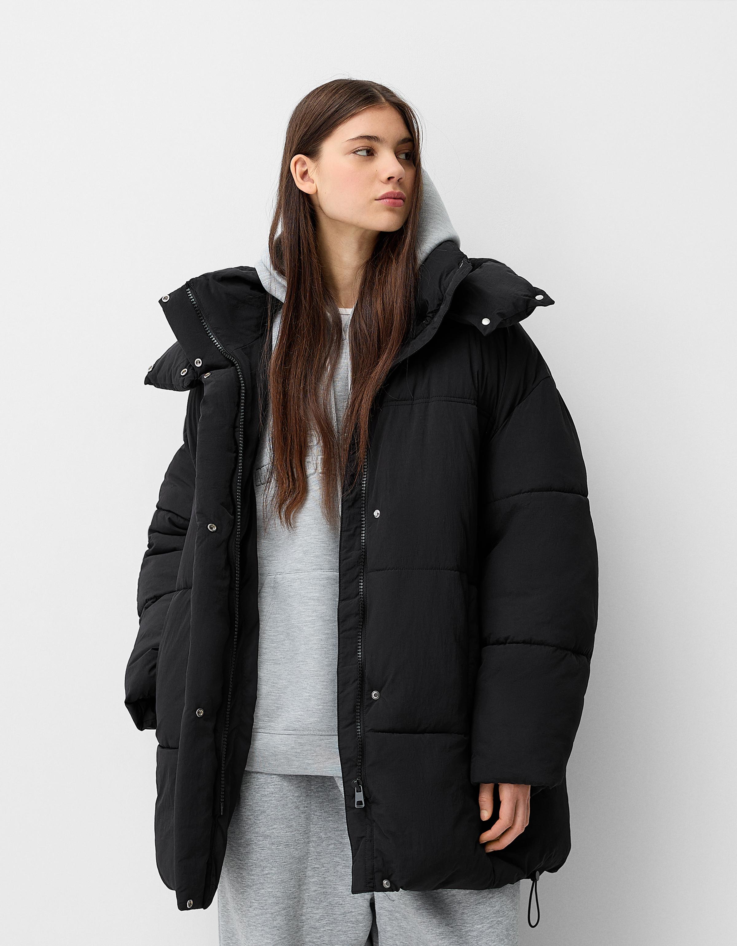 Hooded 3 4 length coat Jackets and blazers Women Bershka