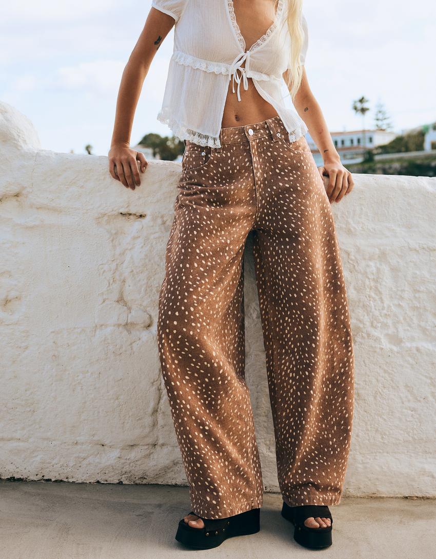 Pantalon barrel imprimé animal-Marron