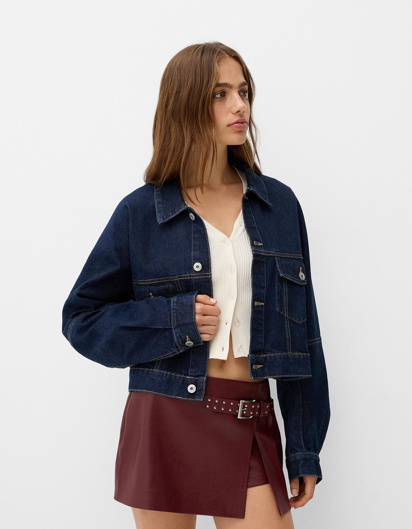 Bershka Falda Mini Efecto Piel Mujer S Granate