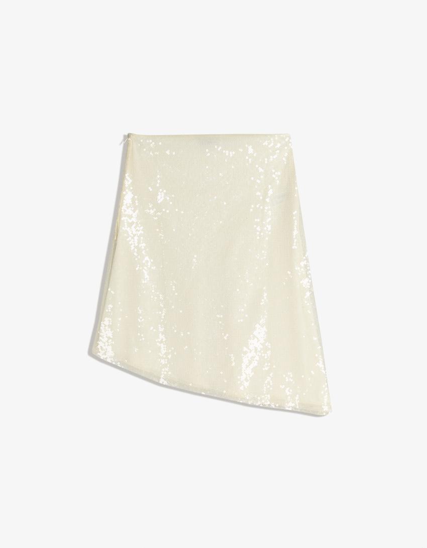 تنورة متوسطة الطول غير متماثلة بترتر-كريمي