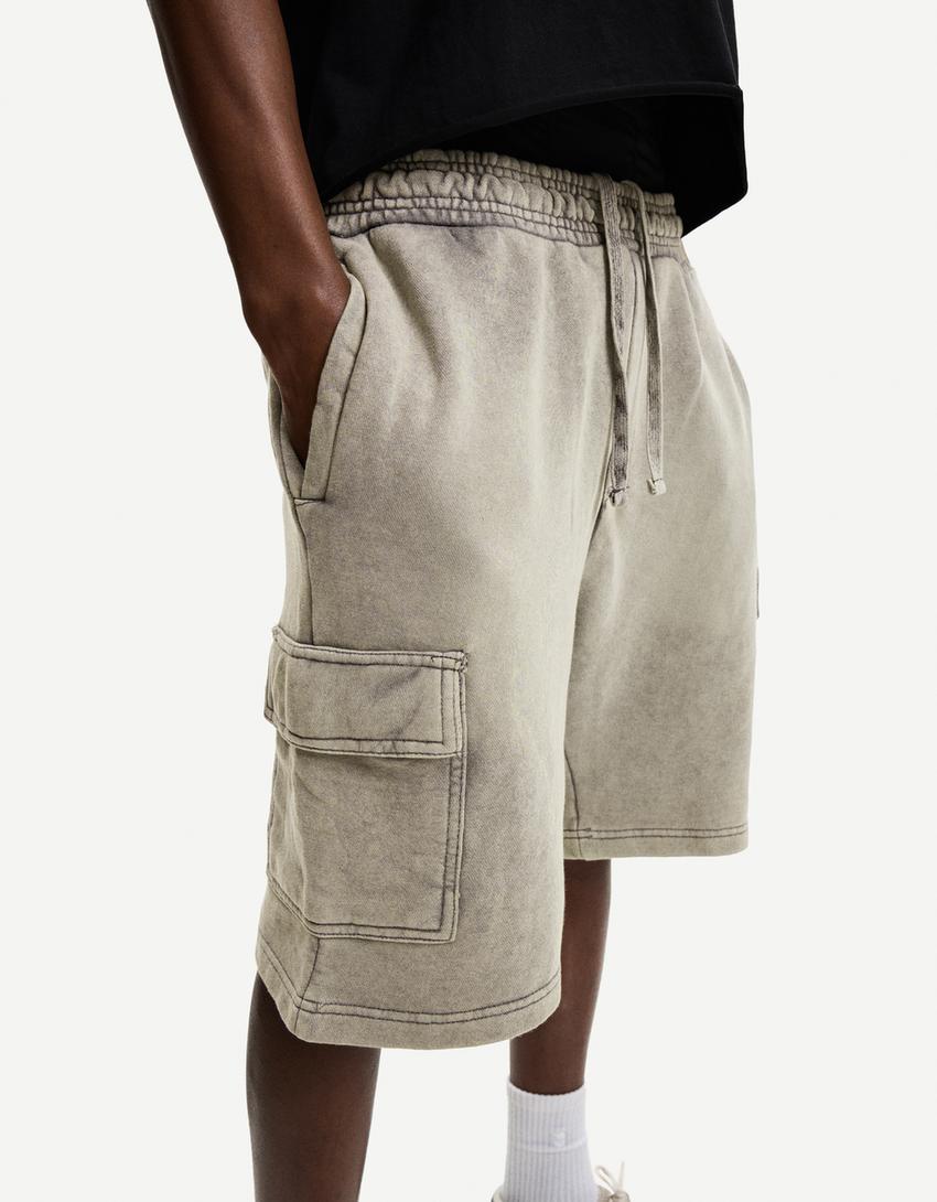 Bermuda felpa cargo-Gris oscuro-1