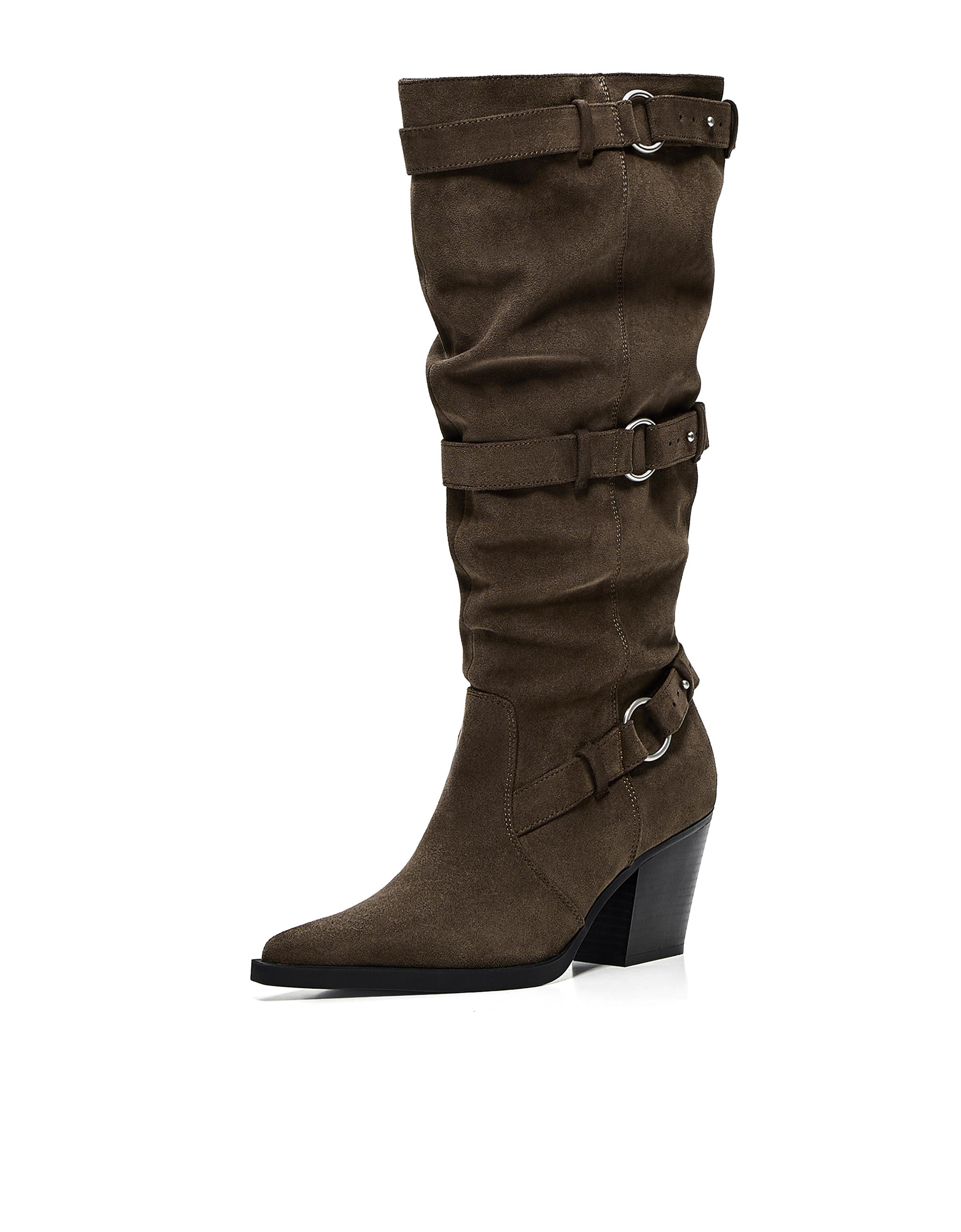 Eyelet-detail heeled boots — Tan