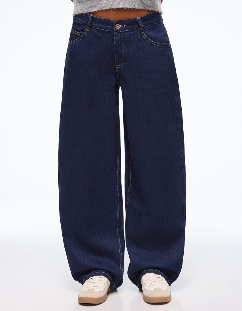 Jean baggy barrel taille basse-Marine