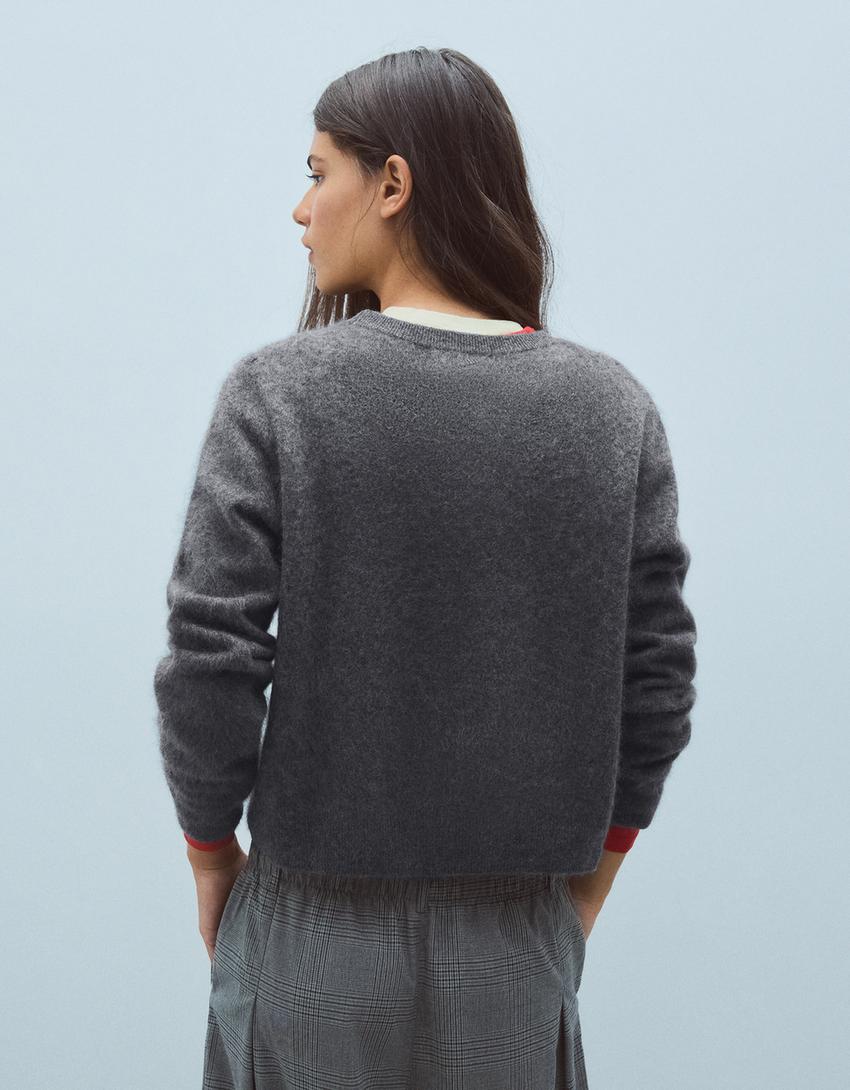 100% wool crew neck sweater-Grey
