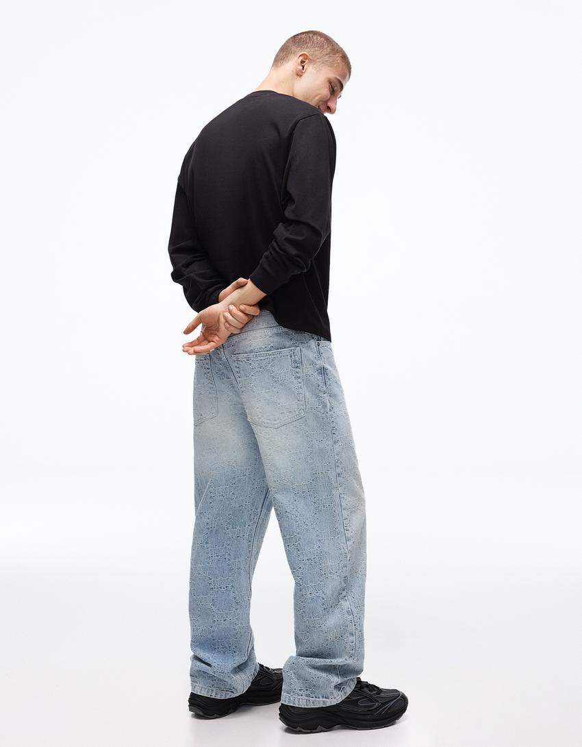 Jeans baggy fit jacquard-Azzurro Lavato