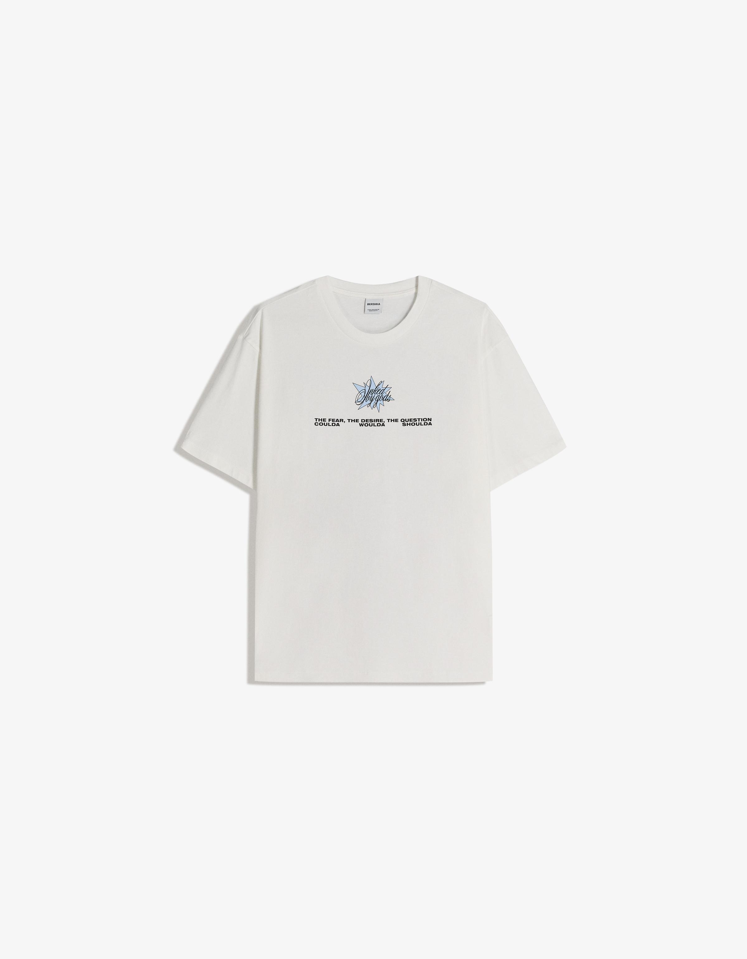 Bershka T-Shirt Mit Kurzen Ärmeln Und Print Herren S Grbrochenes Weiss