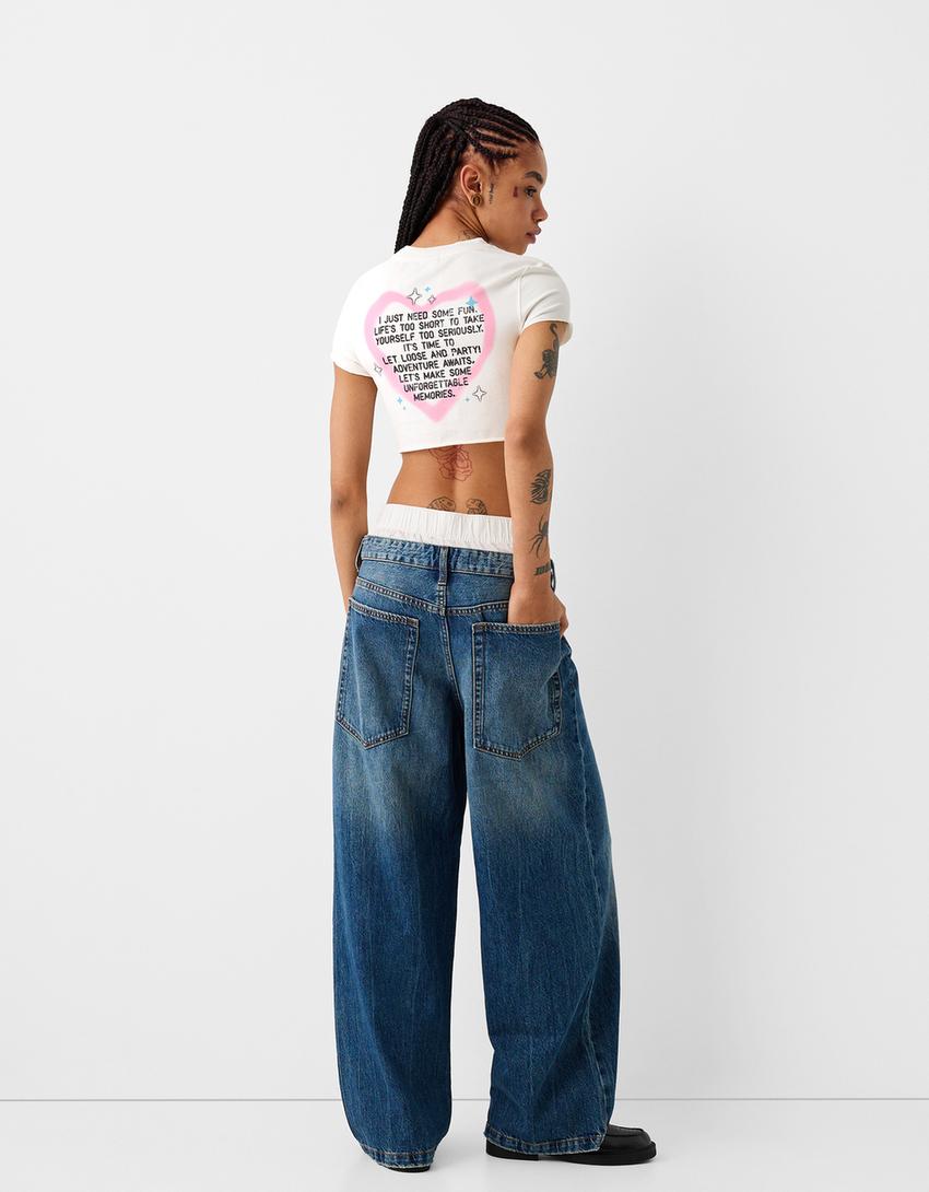 Short sleeve T-shirt with print-Cream-1