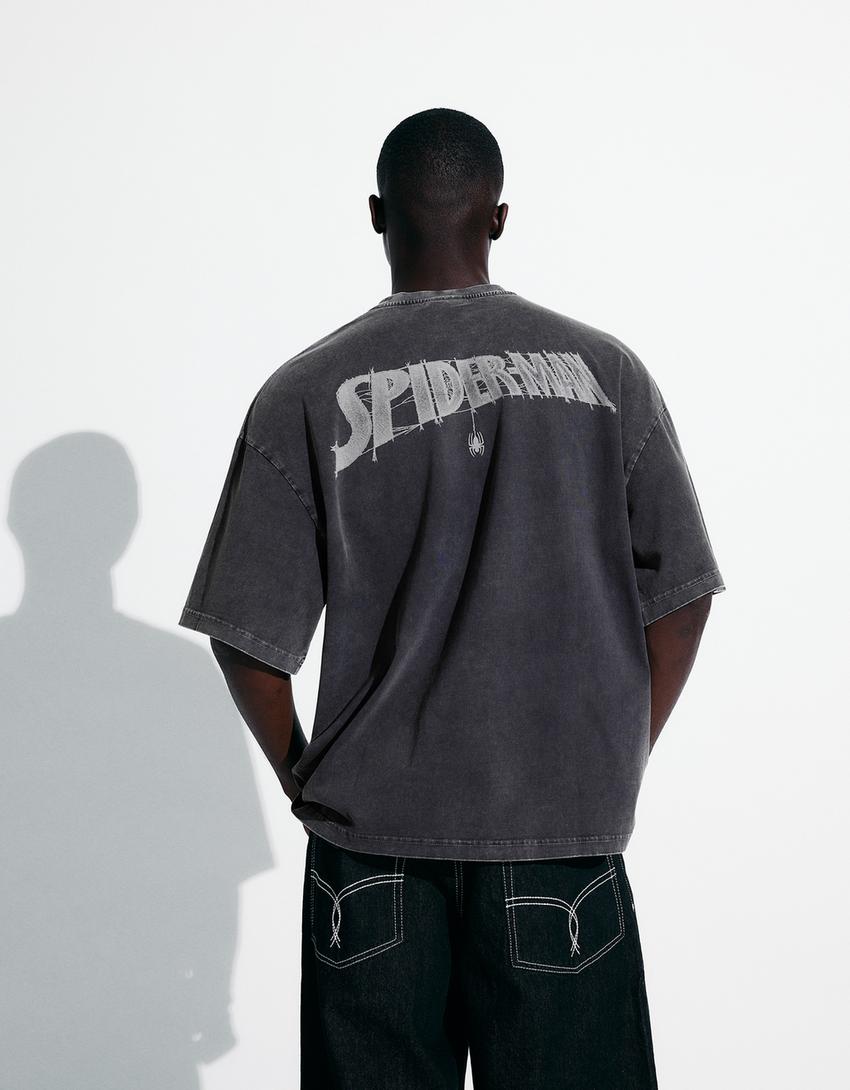 Spider-Man print short sleeve T-shirt-Grey