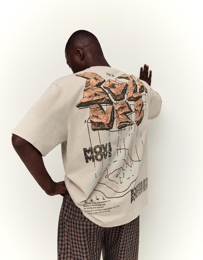 T-shirt manches courtes Boxy fit imprimé-Camel