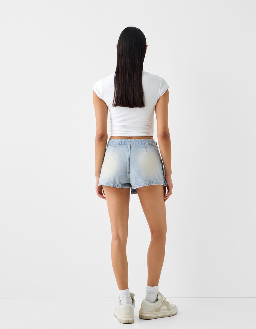 Jupe-culotte cargo denim-Bleu lavé-2