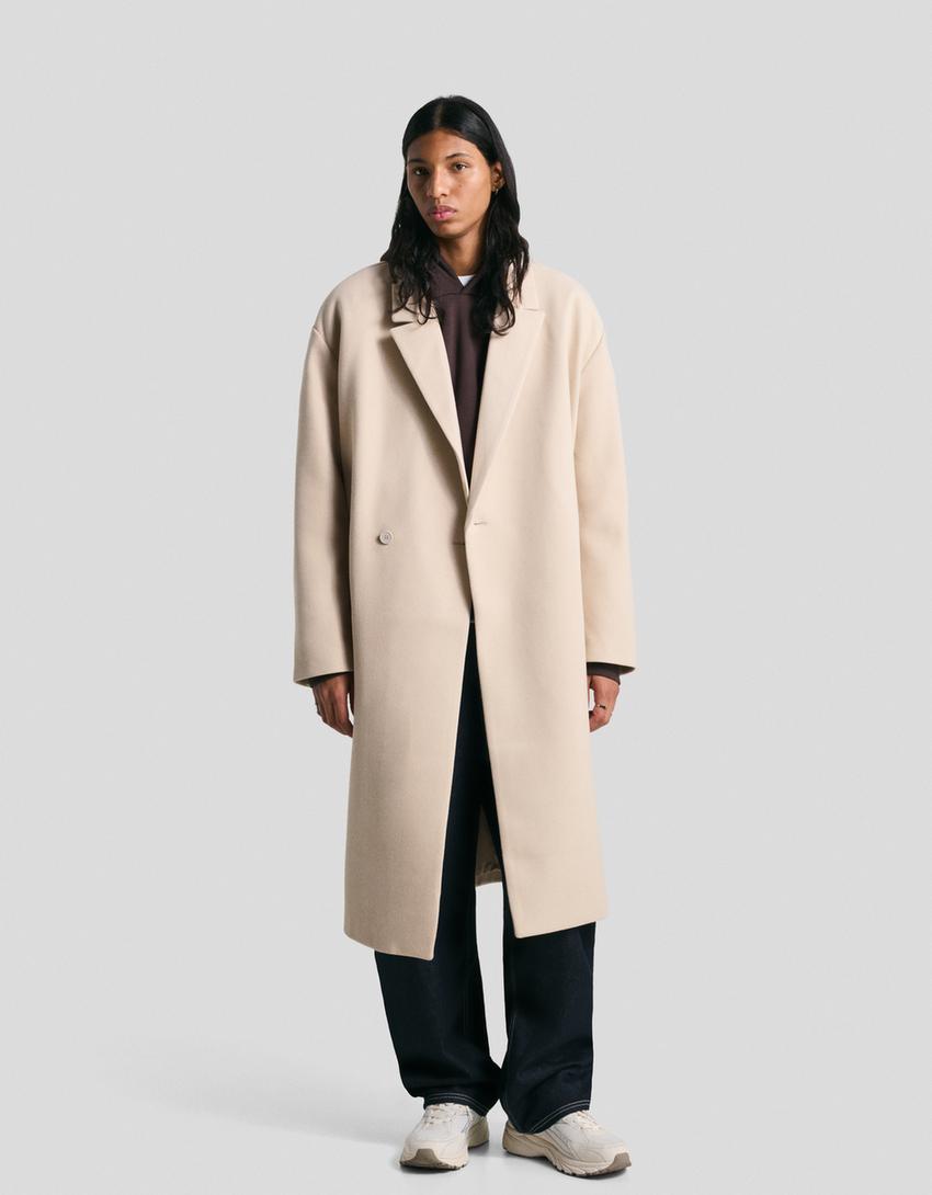 Double-breasted wool cloth coat-Sand