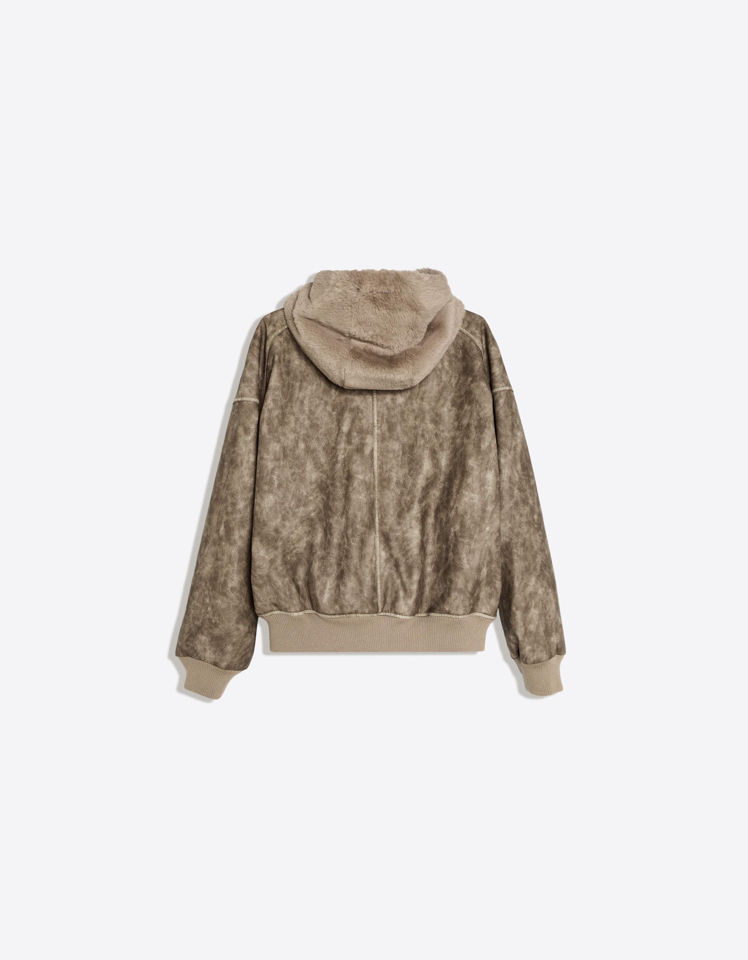 Reversible faux fur hooded jacket — Brown