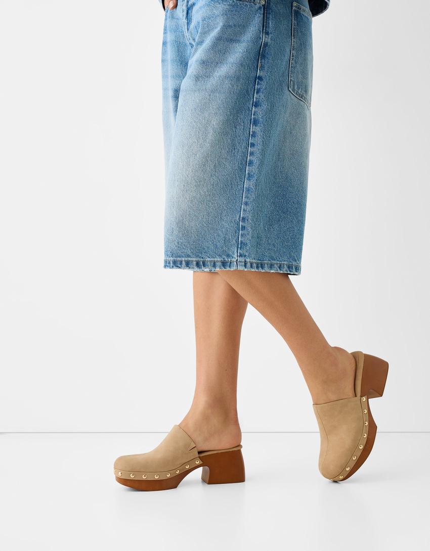 Sabots talon plateforme rivets-Sable-1