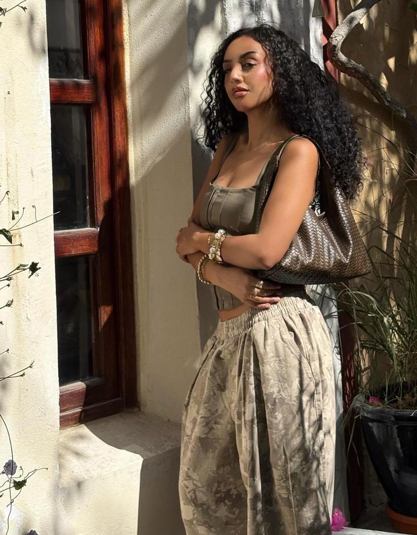 Woven bucket bag-Brown