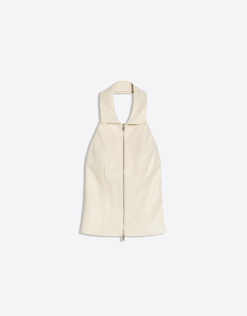 Zip-up halter top-White