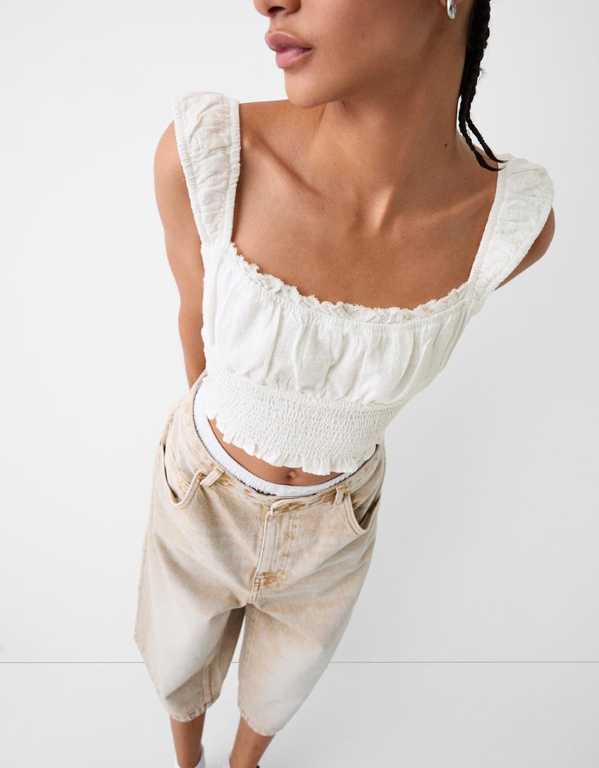 Rustic fabric gathered top-Off white-5