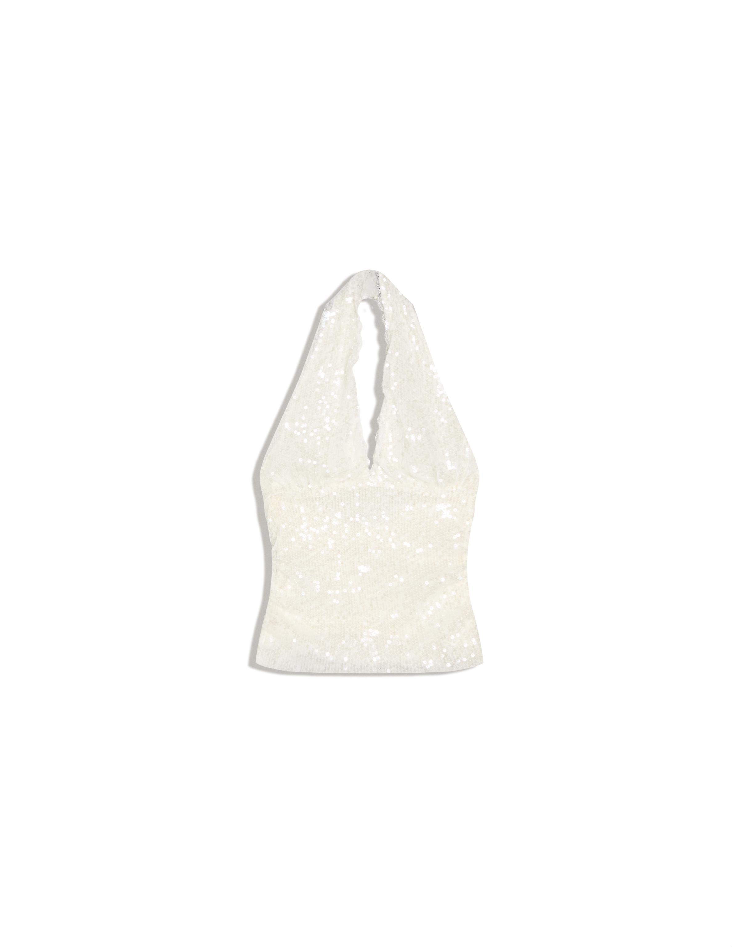 Sequin lace halter top — Cream