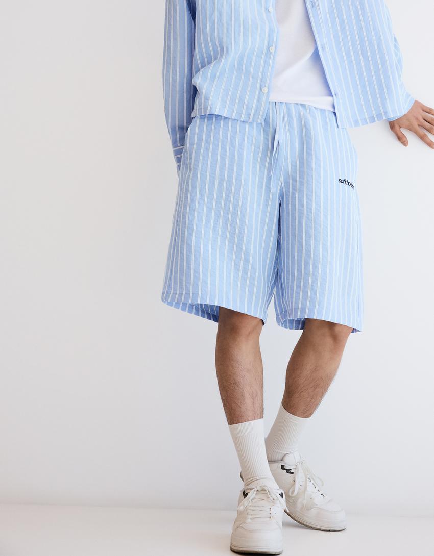 Bermuda super baggy rayures-Bleu clair