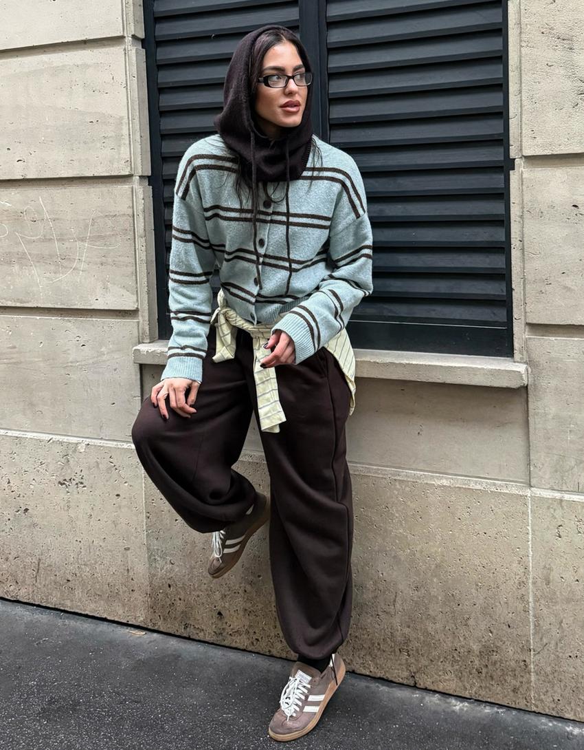 Gilet à boutons rayé-Bleu turquoise