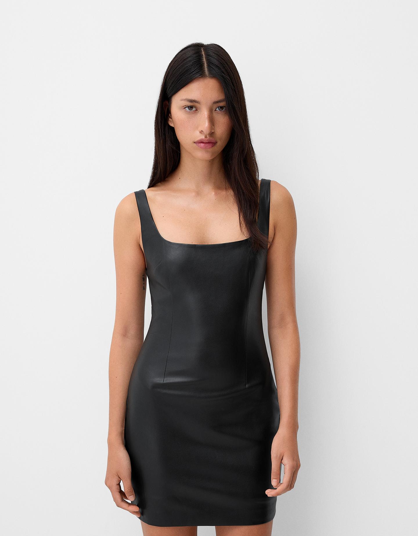 Bershka Vestido Mini Ajustado Mujer S Negro