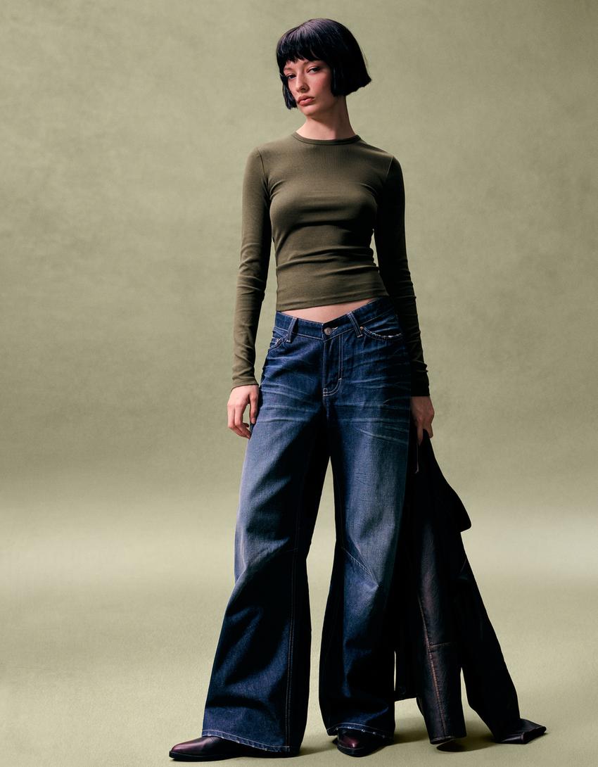 Pikkade varrukatega topp-Khaki