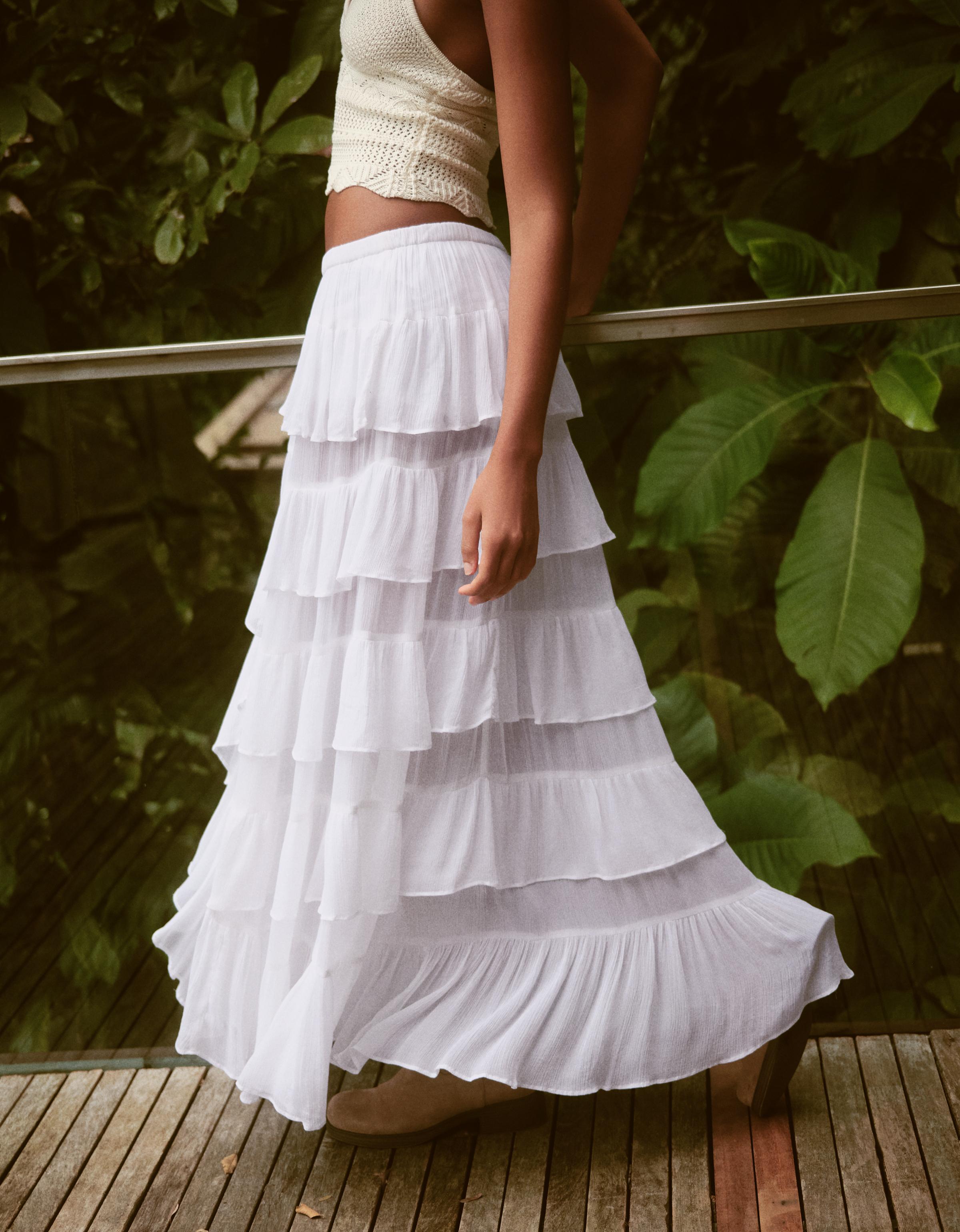 Asymmetric frilled skirt — White