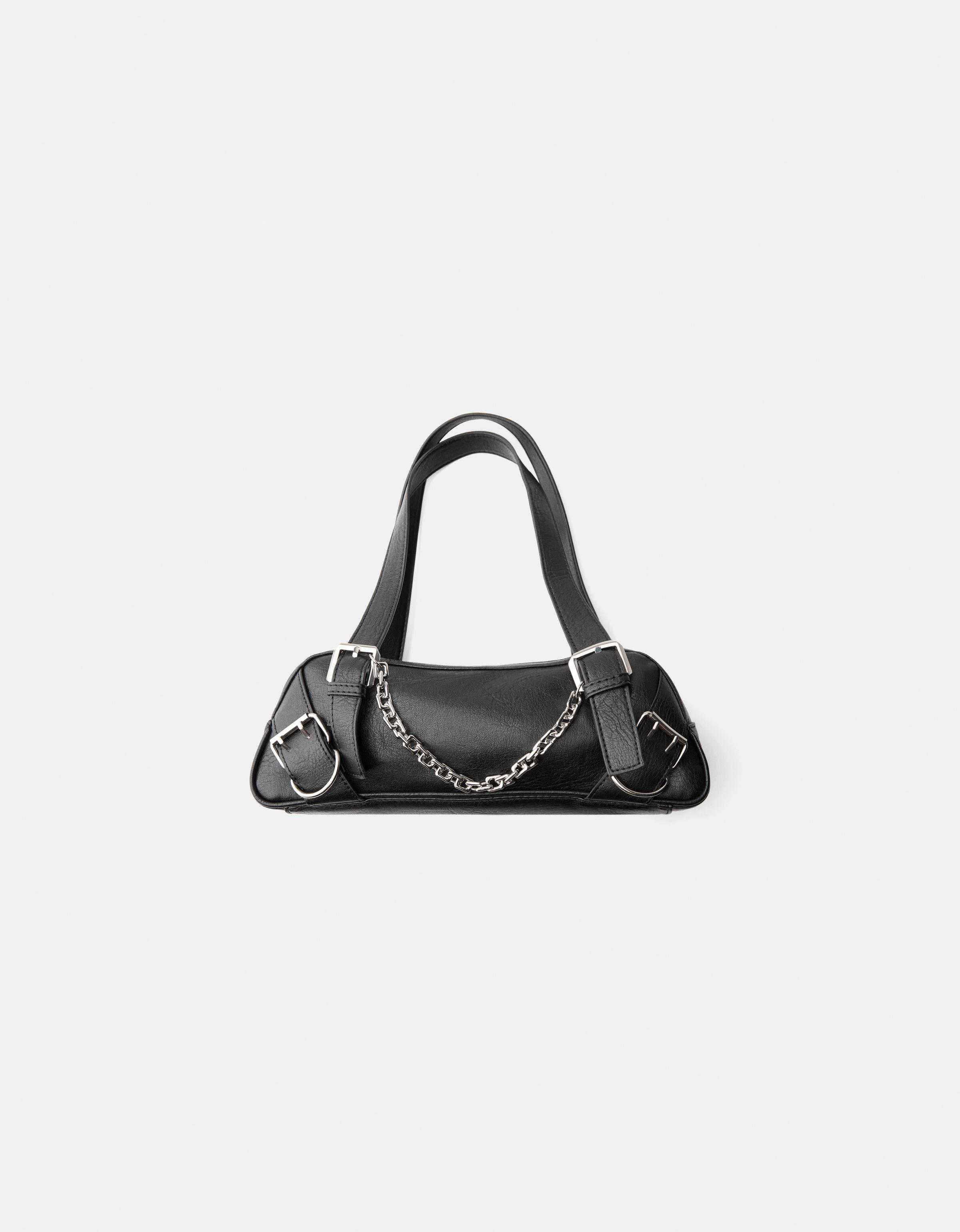 Bershka Bowlingtasche Mit Schnallen Damen Schwarz