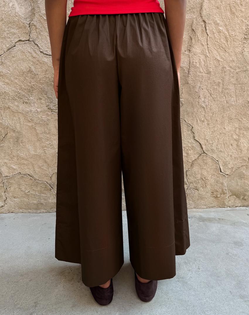 Poplin culotte trousers-Brown