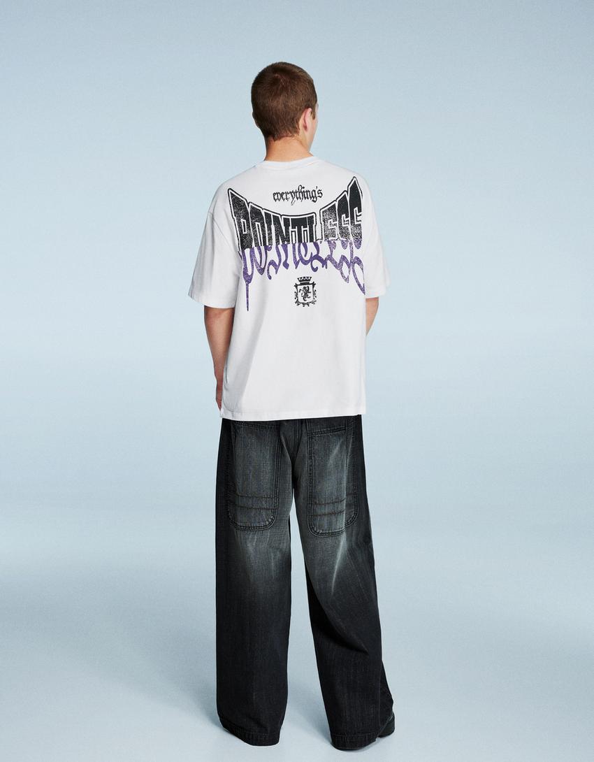 Camiseta manga curta print-Branco roto