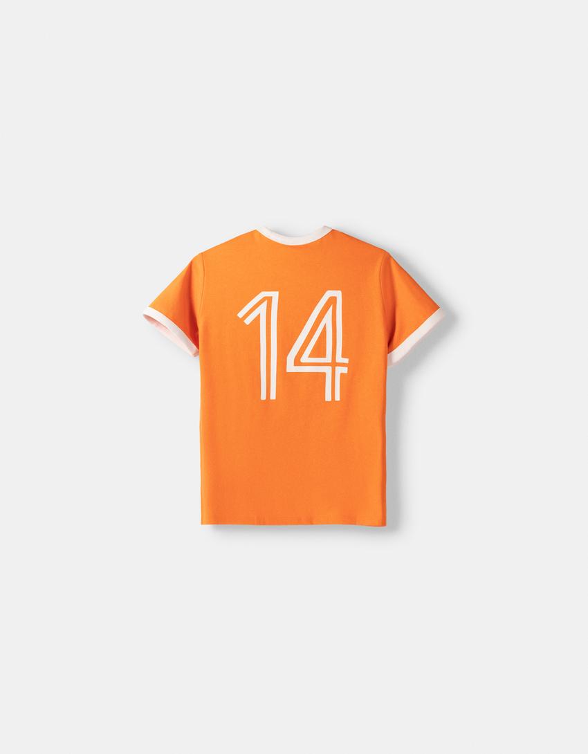 Kısa kollu kontrast detaylı spor t-shirt-Turuncu-5