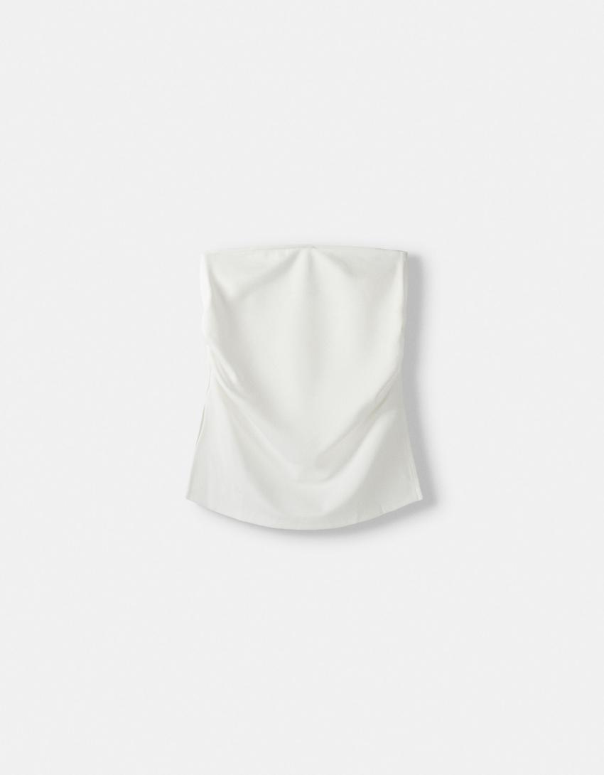 Ensemble top et jupe maille milano-Blanc cassé-5
