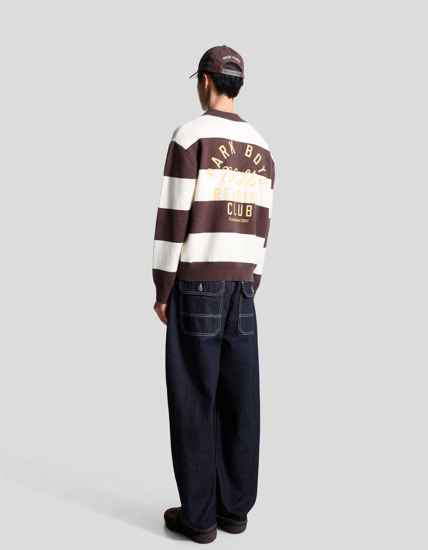 Maglia con collo a polo a righe-Marrone