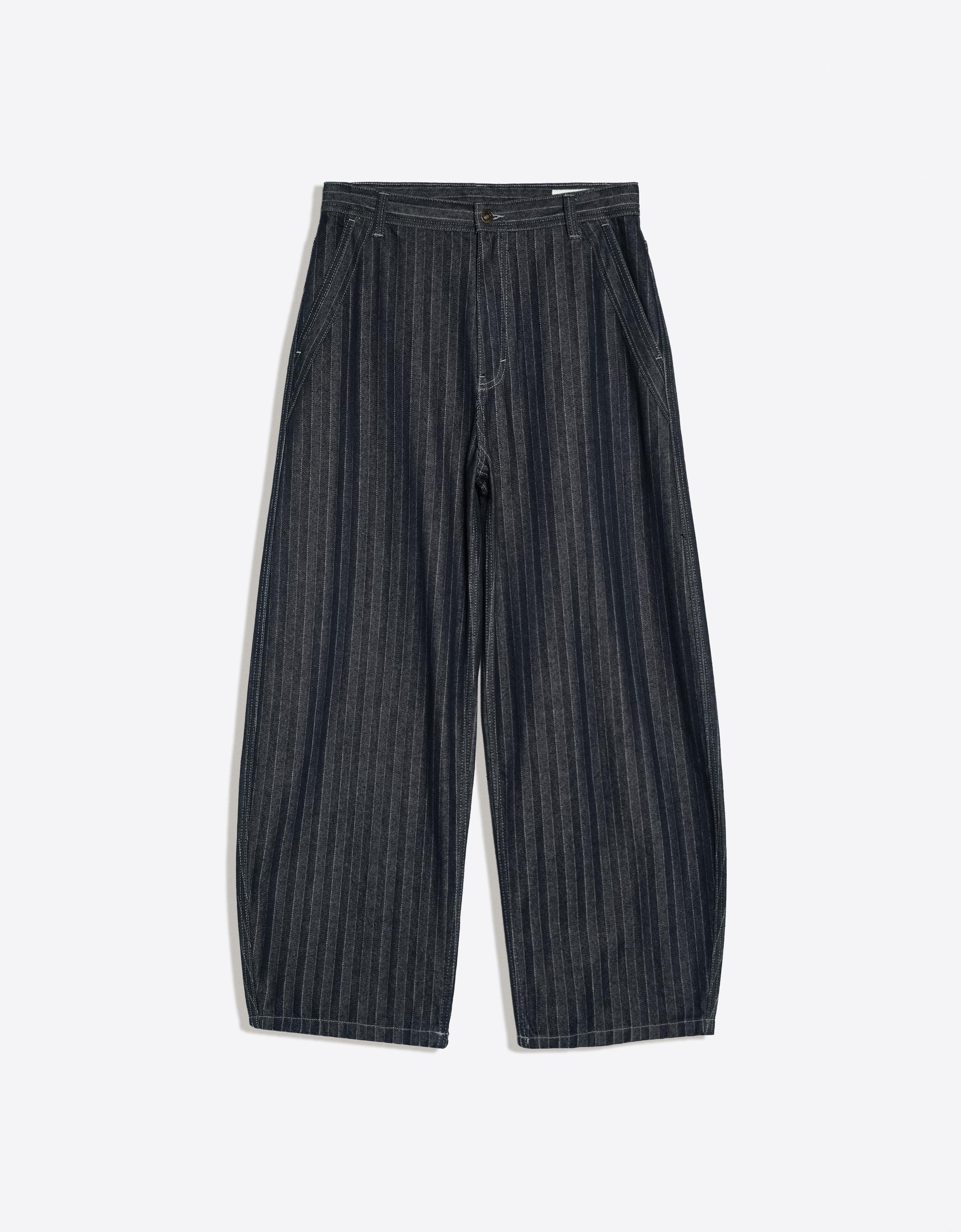 Pinstripe texture baggy jeans — Navy