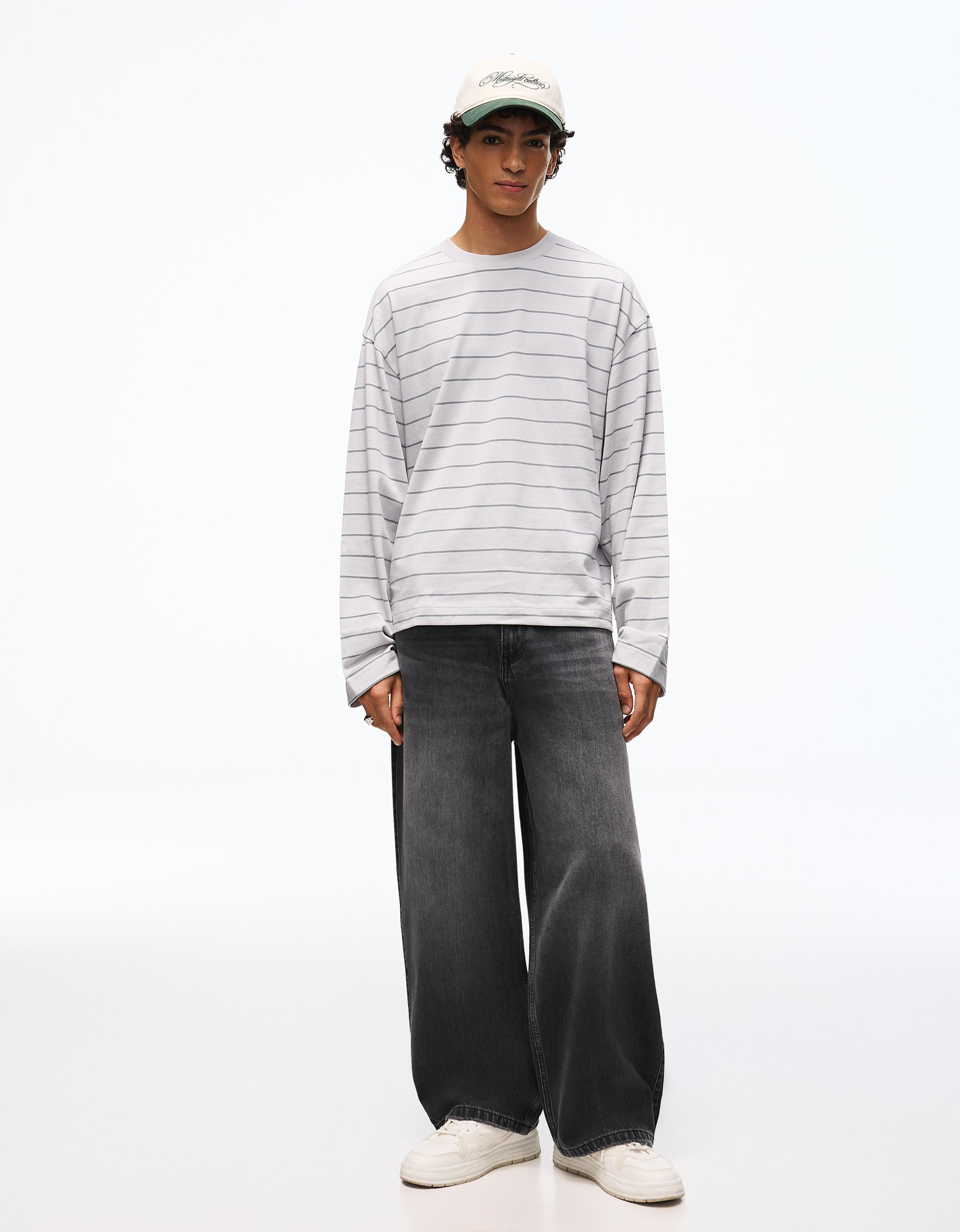 Bershka Jeans Super Baggy Hombre Negro