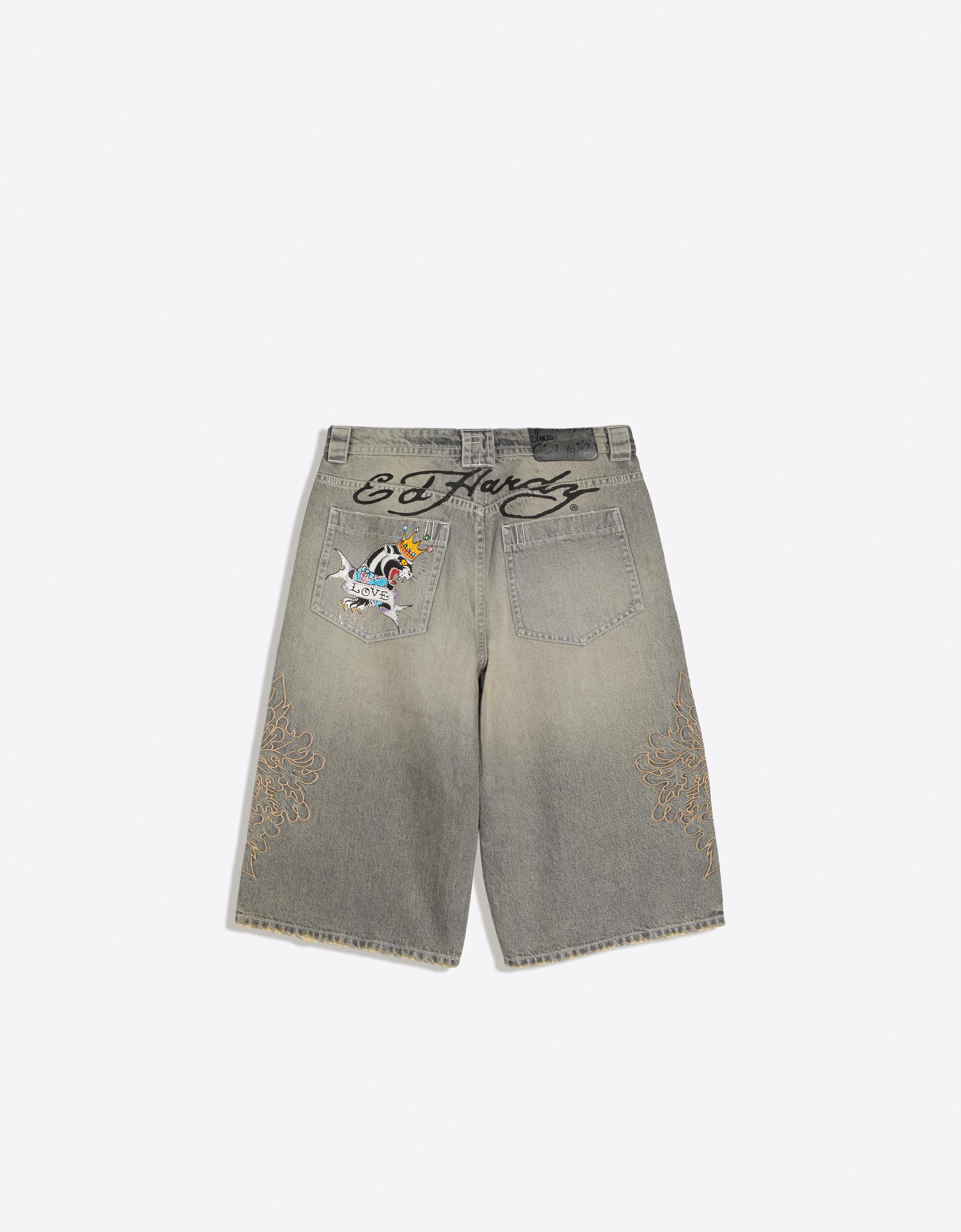 Denim Bermuda shorts ED HARDY X BERSHKA — Grey
