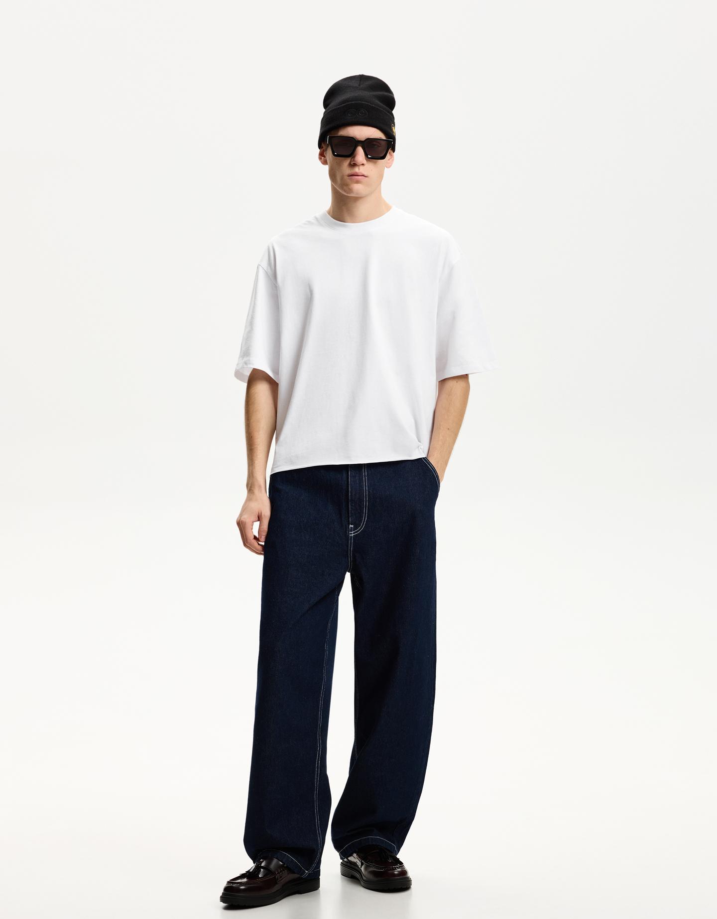 Bershka Maglietta A Maniche Corte Cropped Uomo S Bianco