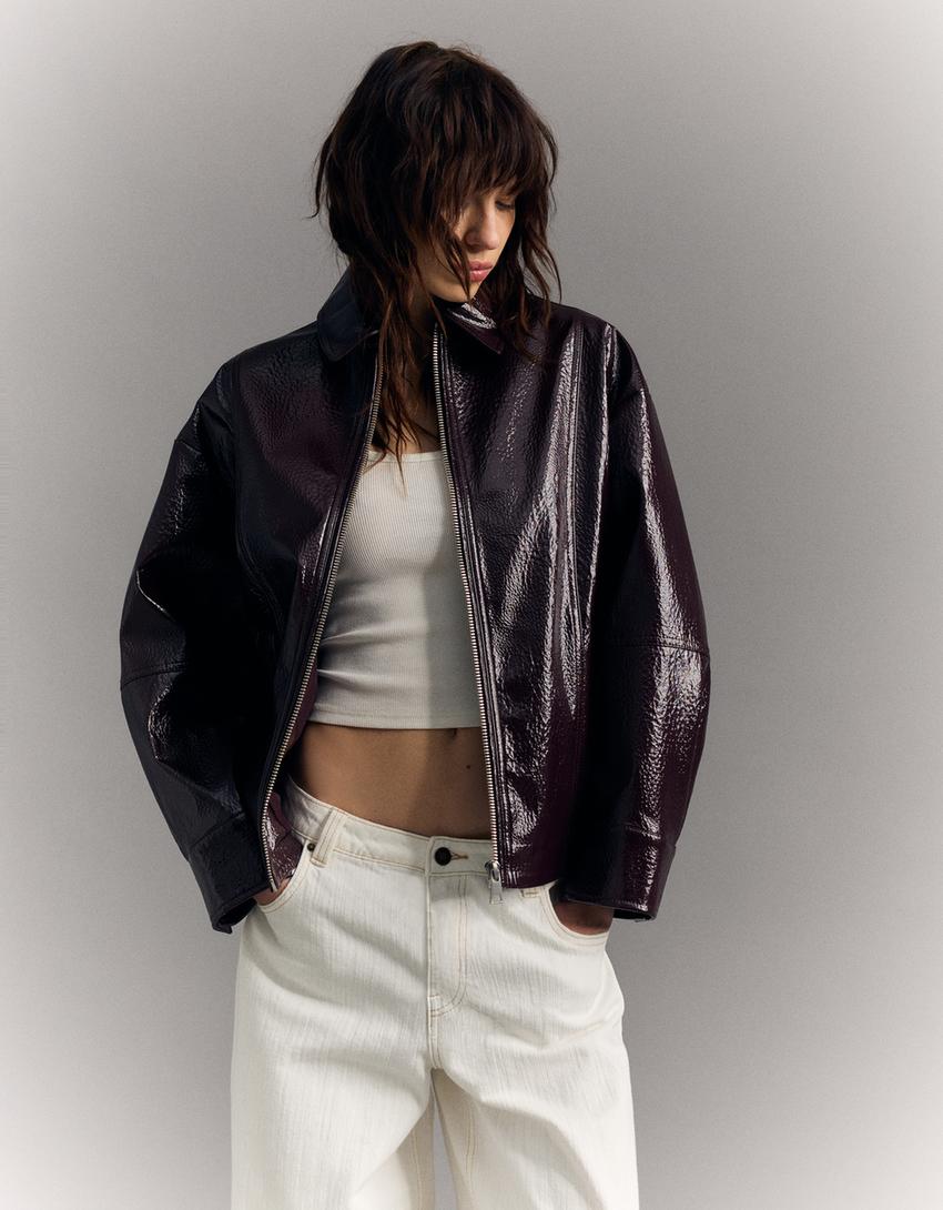 Blouson effet vinyle-Bordeaux-2
