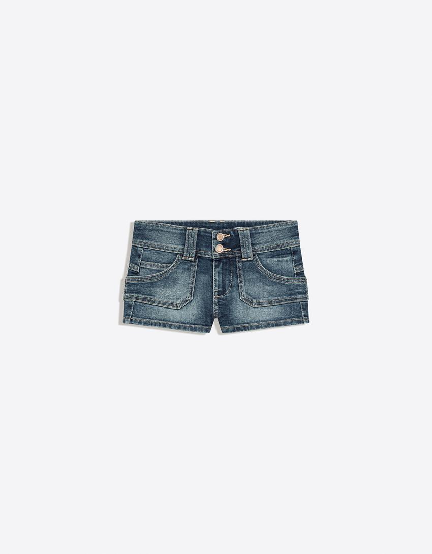 Denim mini shorts-Light blue