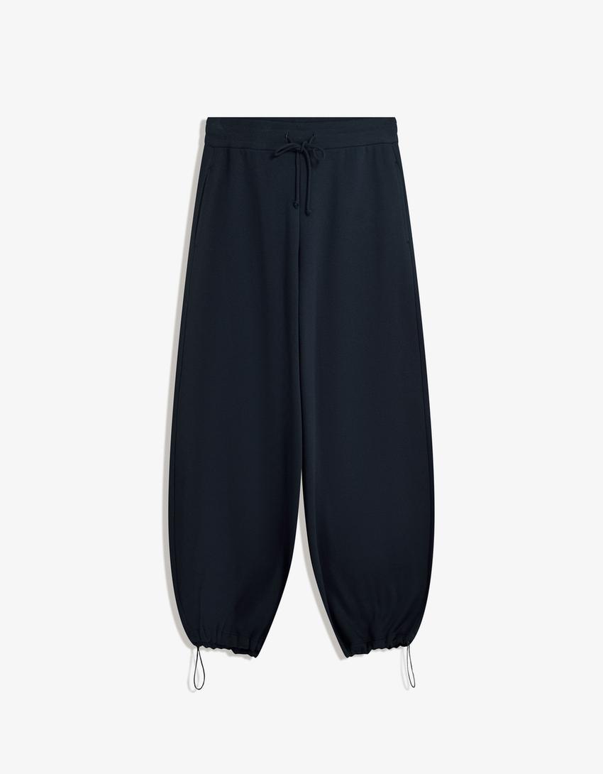 Plush barrel pants with stoppers-Navy