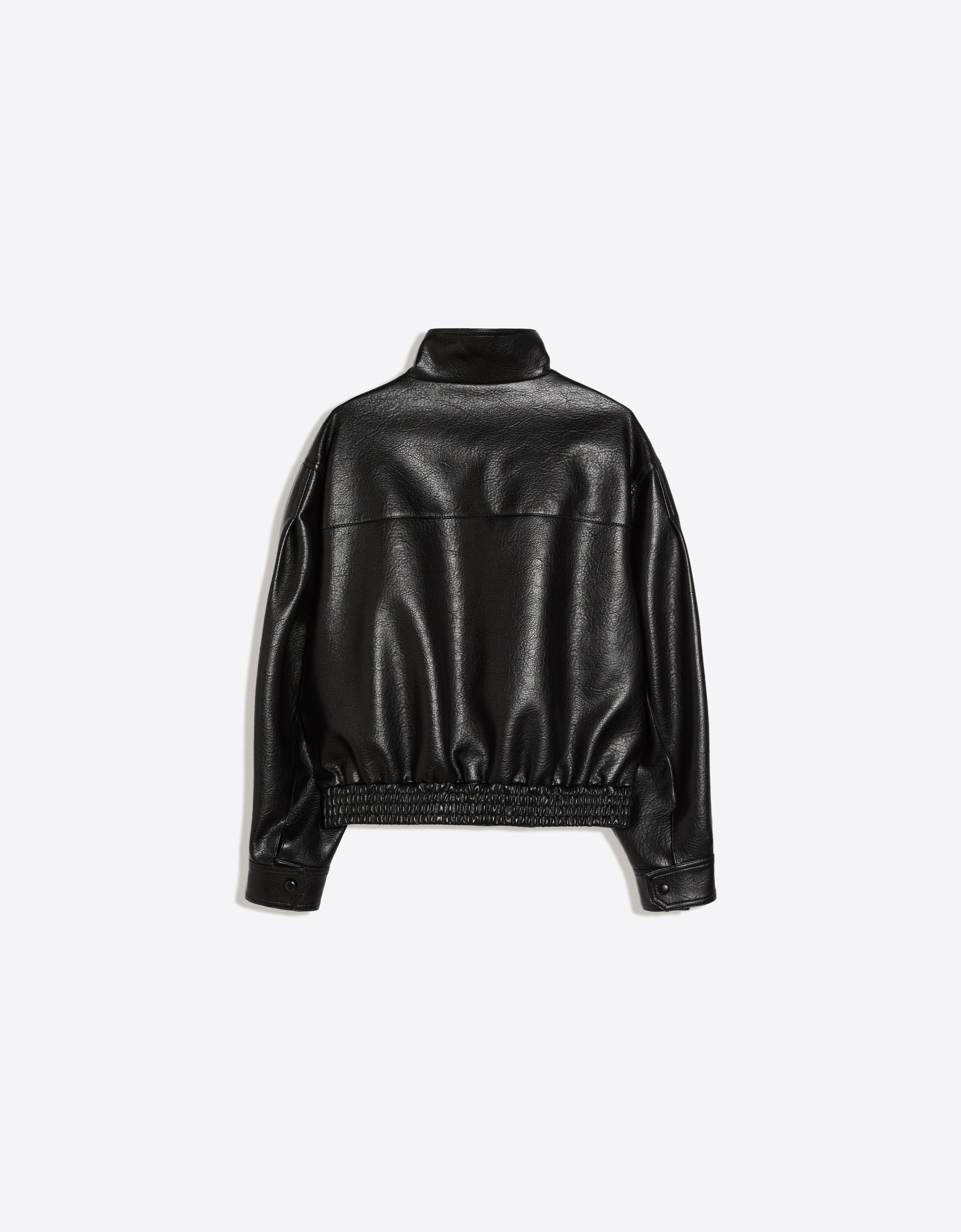 Oversize leather effect jacket with crossover collar — Black