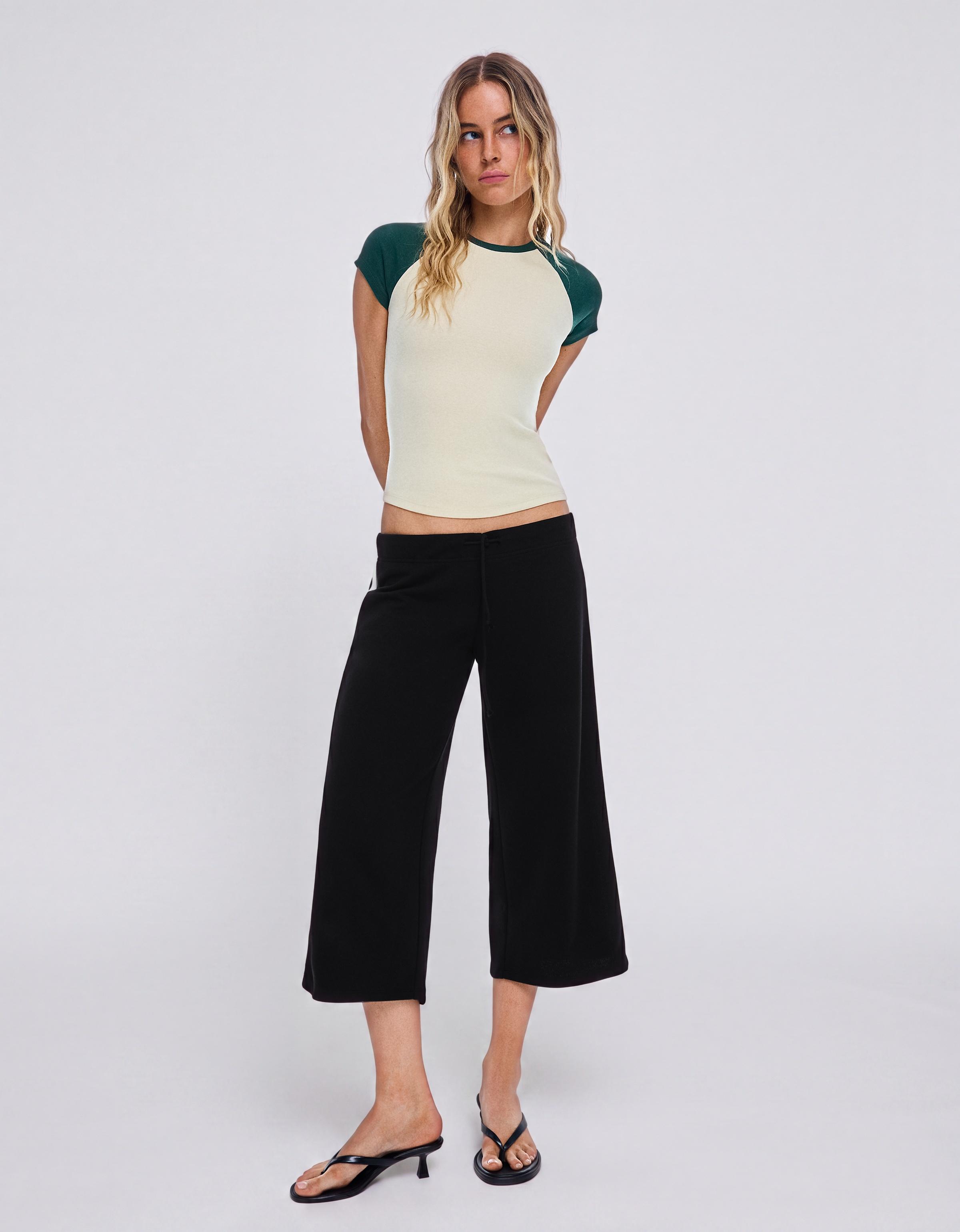 Plush capris with side stripe — Black