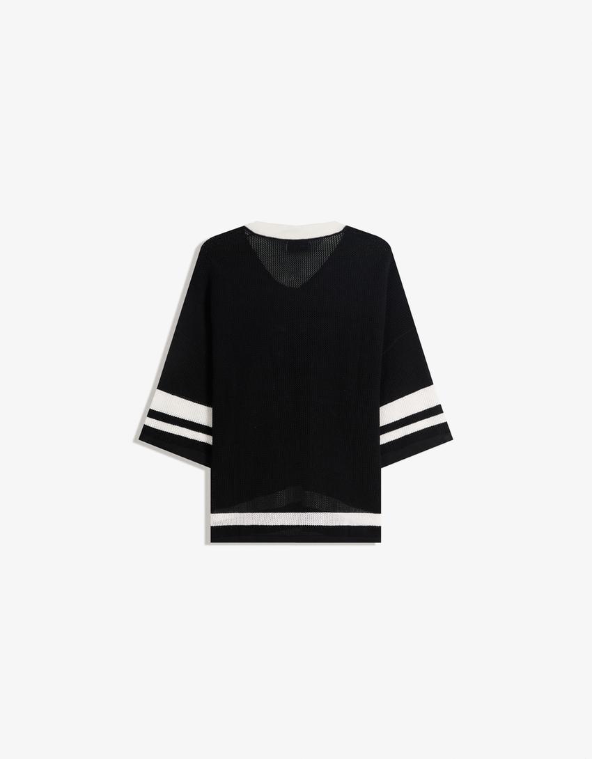 Samarreta màniga curta sport mesh estampat-Negre